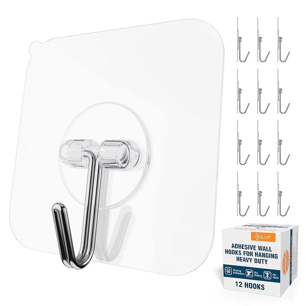 GLUIT Adhesive Wall Hooks for Hanging Heavy Duty 22 lbs Hooks for Walls No Damage, Towel Sticky C... | Amazon (US)