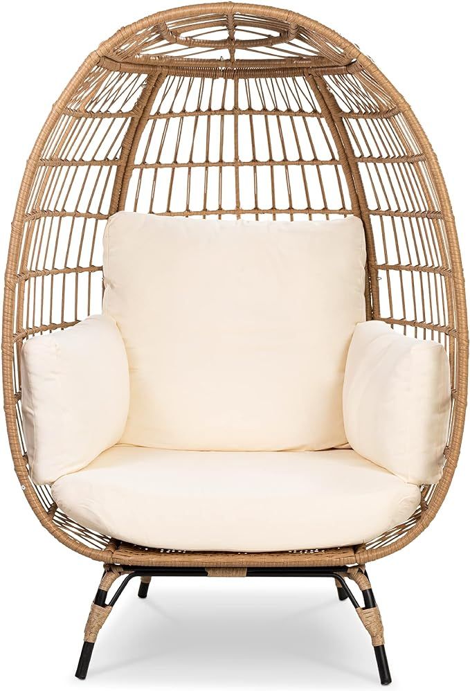 Amazon.com : Best Choice Products Wicker Egg Chair, Oversized Indoor Outdoor Lounger for Patio, B... | Amazon (US)