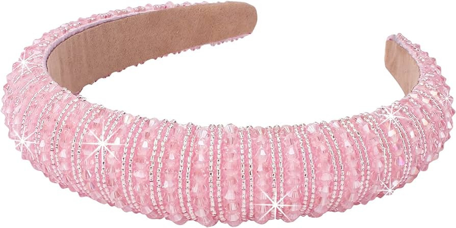 Wecoe Pink Headband Fashion Rhinestone Headband Women Padded Headband Fancy Bling Diamond Sparkle... | Amazon (US)