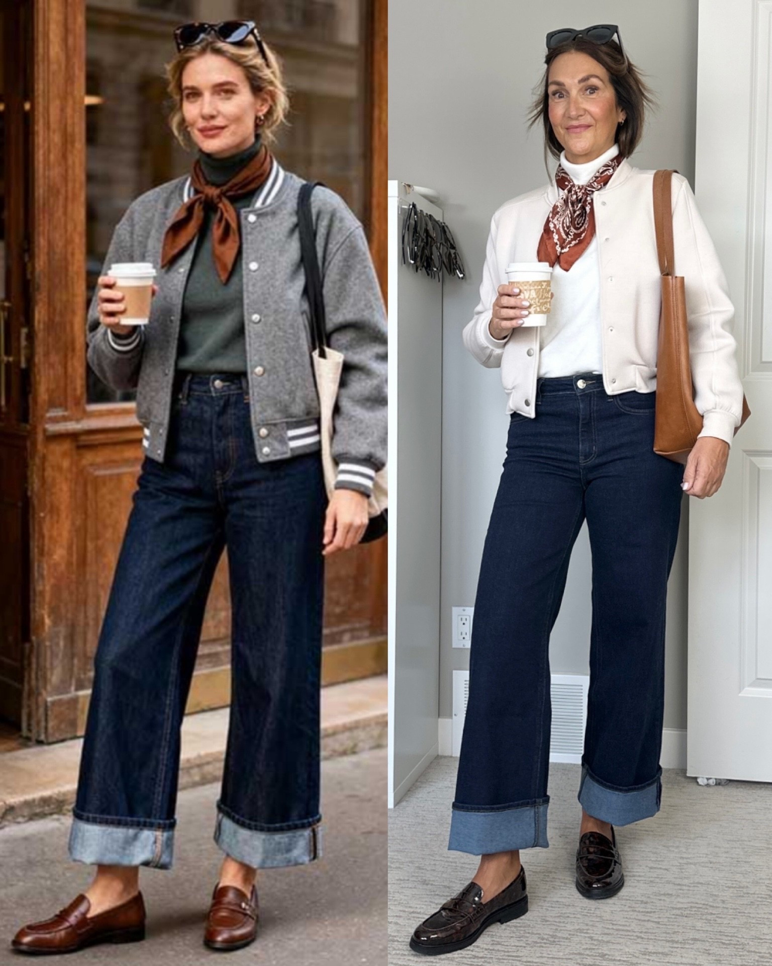 Spring Pinterest inspired look! I wasn’t sure about a scarf over a turtleneck but I kinda like it! 
I have this turtleneck in three colors, it’s a thin fleece material, super soft and warm. I’m 5’ 7 size 4ish and size up to M for a roomier fit and cause I have lon arms.
Wearing my usual size 27 in the jeans and got 32” inseam. They are quite stretchy, super comfortable!
Loafers are new and I sized up 1/2 size after trying them on, it’s hard to see by they have a subtle leopard print that’s so fun and on trend.
Also linked my sunglasses and a few of the other loafers and scarves I considered. My exact scarf is no longer available but I linked a few similar from brands I have other scarves from.
My bomber jacket and tote bag are old but I linked similar. 

#LTKSeasonal #LTKootd #LTKTall