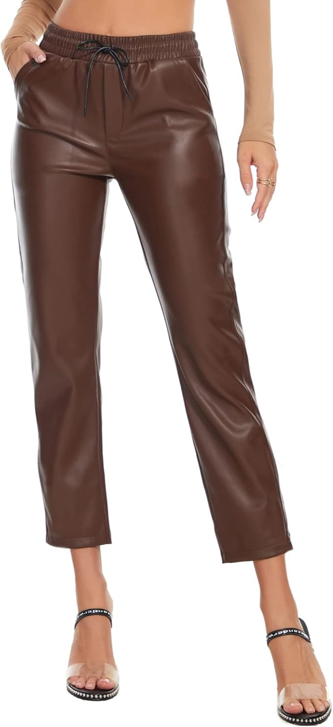 Tagoo Faux Leather Pants for Women High Waisted Pleather Joggers Straight Leg Trousers with Pocke... | Amazon (US)