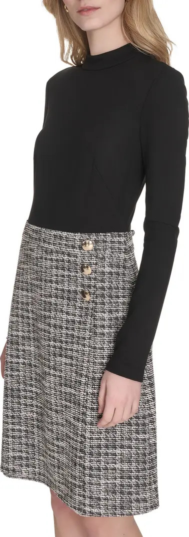 Eliza J Mock Neck Long Sleeve Mixed Media Dress | Nordstrom | Nordstrom