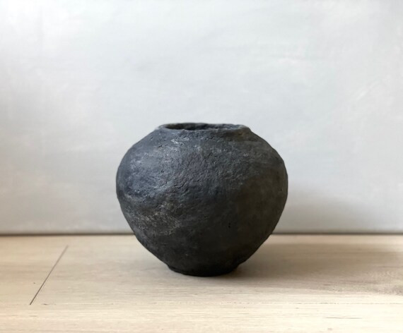 Paper Mache Vase Small Handmade Vessel Textured Aged Black - Etsy | Etsy (US)