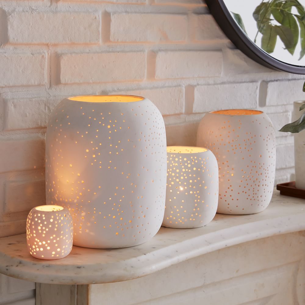 Pierced Constellation White Ceramic Candleholders | West Elm (US)