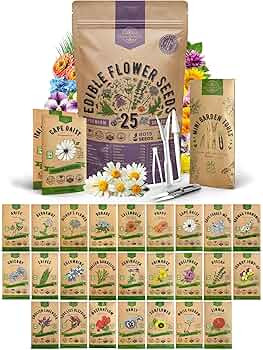 Organo Republic 25 Edible Flower Seeds Variety Pack for Indoor Outdoor Gardening - 8,000+ Non-GMO... | Amazon (US)