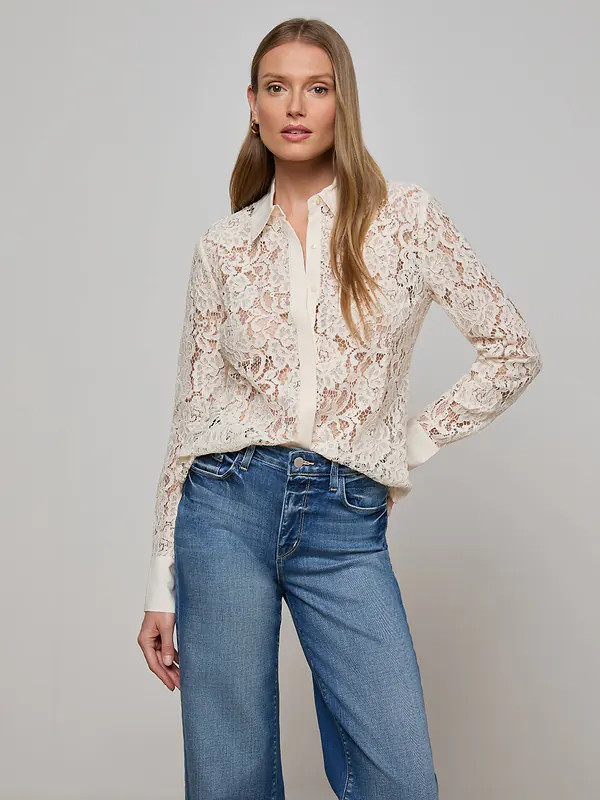 Maia Lace Blouse in Vintage White | L'AGENCE | L'Agence