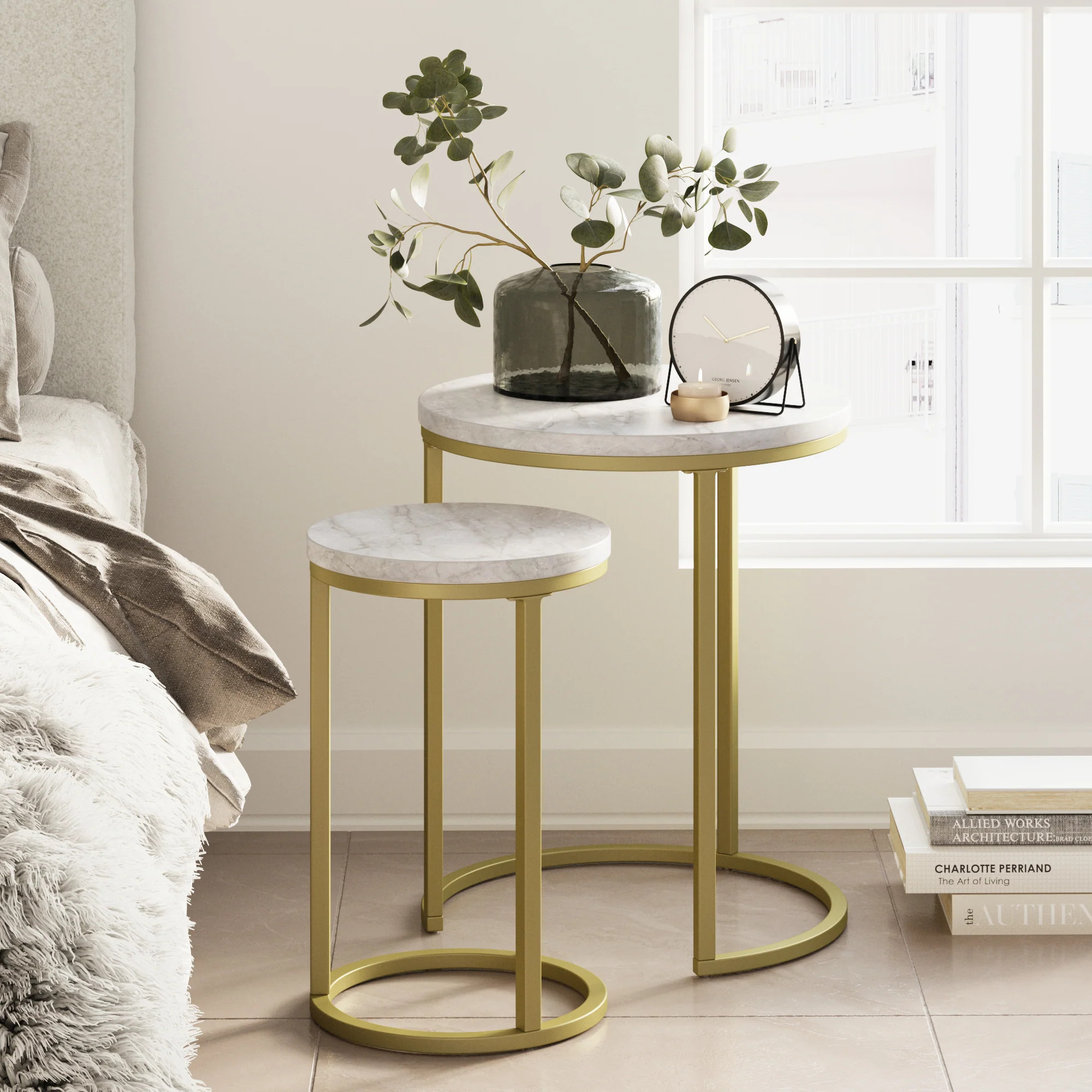 Nesting Round End Table Set White | Nathan James