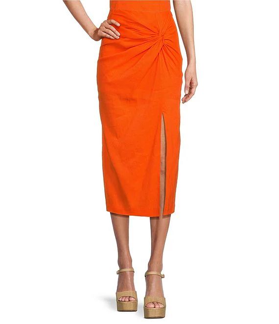 Antonio Melani Penny Linen Blend Faux Wrap Front Slit Coordinating Midi Skirt | Dillard's | Dillard's
