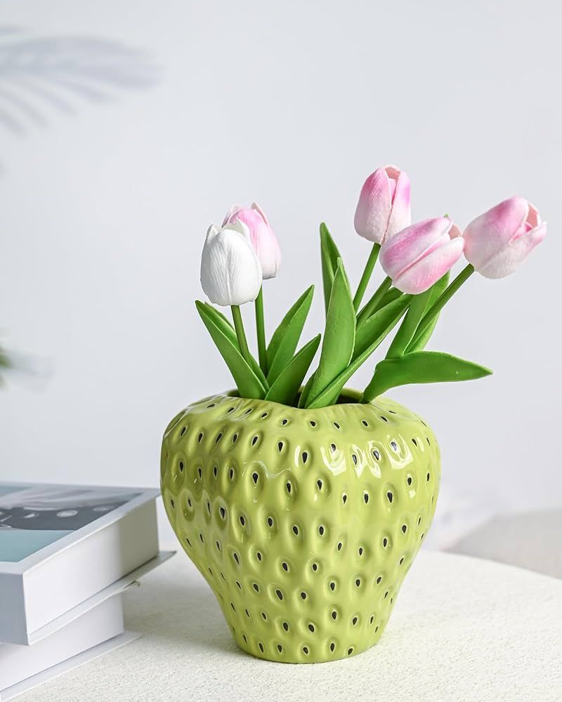 DN DECONATION Green Strawberry Vase, Ceramic Strawberry Vase for Lego Flowers, Decorative Cute Va... | Amazon (US)