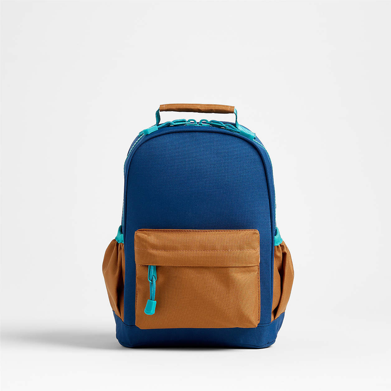 Navy and Ocher Colorblock Small Kids Backpack with Side Pockets + Reviews | Crate & Kids | Crate & Barrel