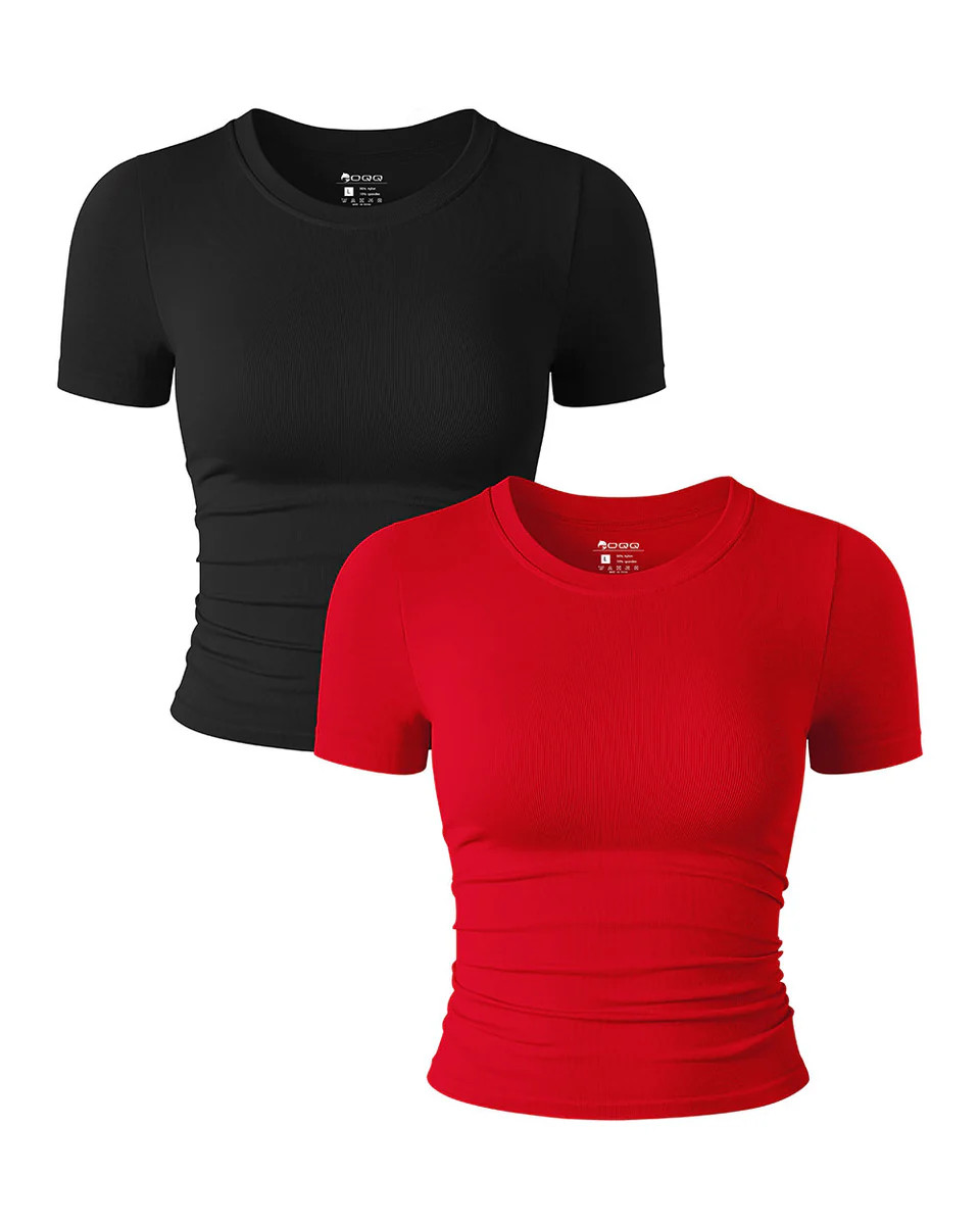 Short Sleeve Neck Ruched  Fitted Crop Tops | Oqq
