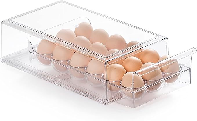 Egg Container for Refrigerator BPA Free Refrigerator Organizer Bins,Stackable Egg Holder for Refr... | Amazon (US)