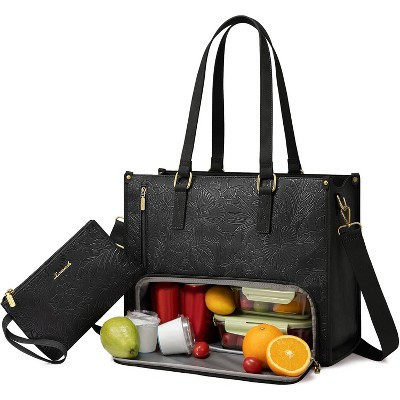 LOVEVOOK Lunch Tote Bag for Women, 15.6 inch Laptop Bag with Insulated Lunch Compartment, Computer Handbag with Purse, Casual, Black Floral | Target