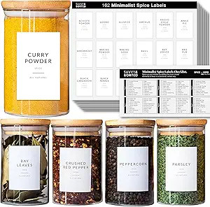 162 Minimalist Spice Jar Labels - Preprinted Spice Stickers - Black Text on White Waterproof Labe... | Amazon (US)