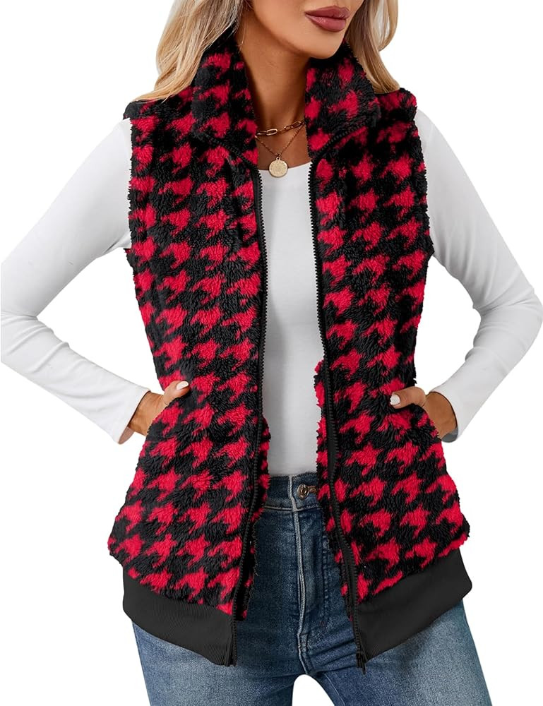 LOMON Womens Fuzzy Fleece Vest, Casual Warm Sleeveless Zip Up Sherpa Vest Jacket with Pockets for... | Amazon (US)