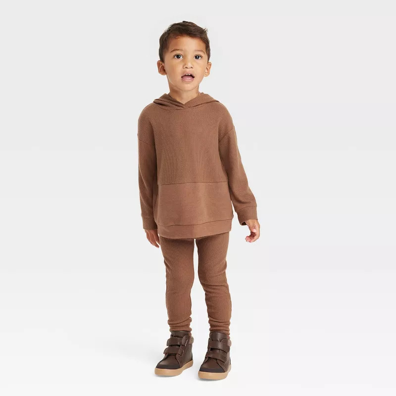 Grayson Collective Toddler Cozy Waffle Hoodie & Leggings Set - Dark Brown | Target