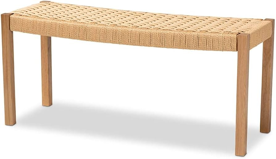 Baxton Studio Pacari Rustic Transitional Oak Brown Finished Wood and Hemp Accent Bench | Amazon (US)