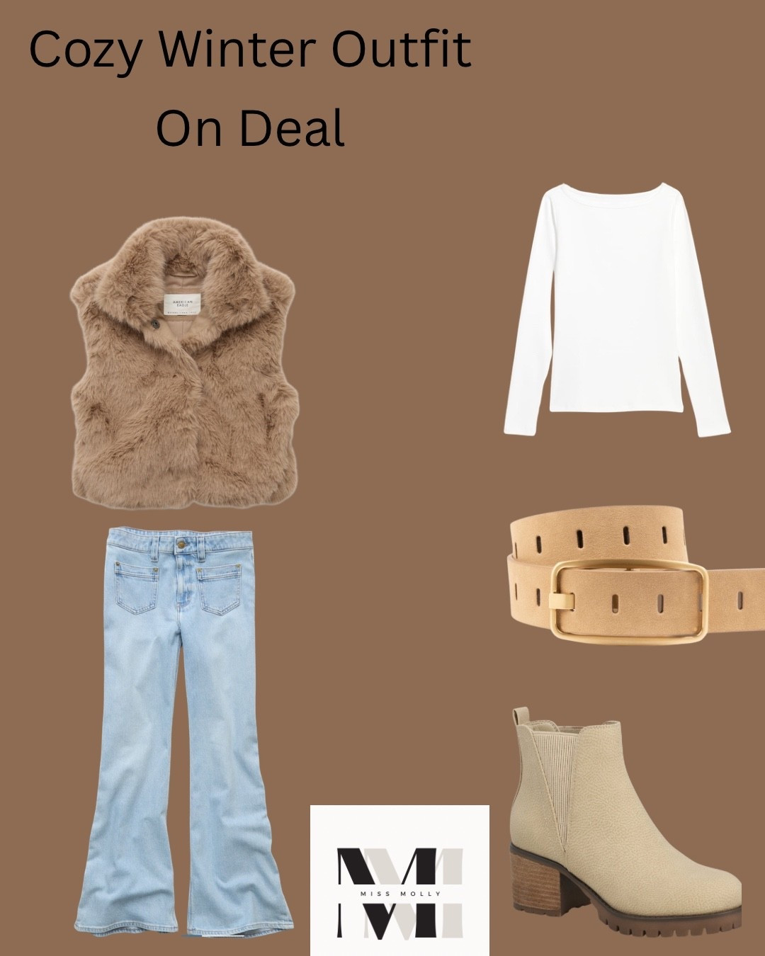 Cozy Winter Outfit all on deal.  Love this snug fit Old Navy top and the belt is only $10!   Paired with a faux fur vest, wide leg jeans and Chelsea boots.  All on deal.  #ad#AmericanEaglepartner#Walmartpartner#

#LTKootd #LTKSaleAlert #LTKPetite