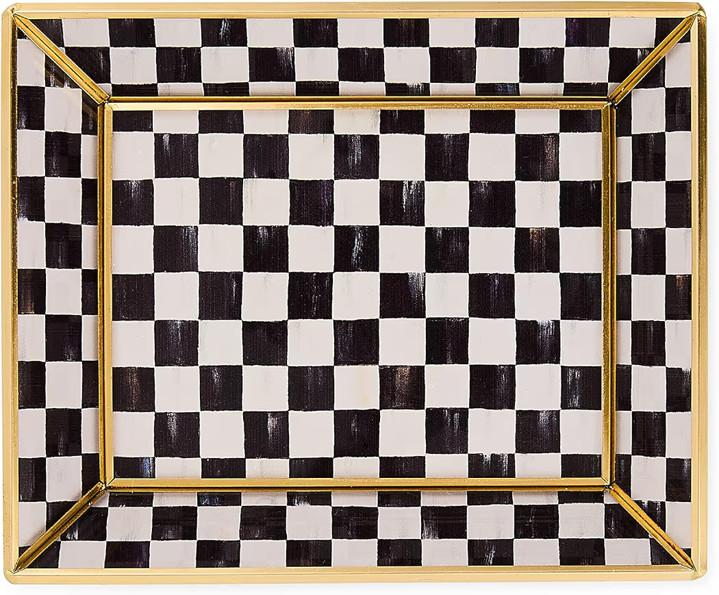MACKENZIE-CHILDS Glass Tray, Decorative Bathroom Counter Tray, Small, Black-and-White Courtly Che... | Amazon (US)