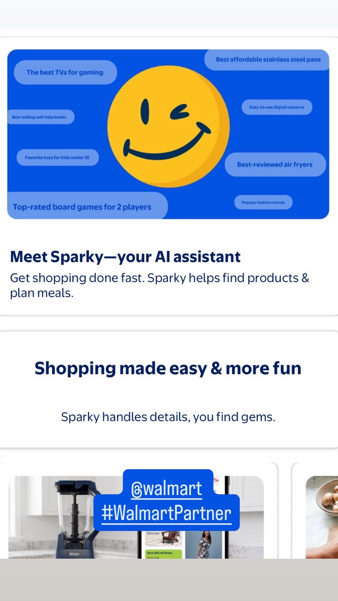 @Walmart ‘s ai assistant Sparky is making lives easier one conversation at a time! Sparky can help with just about anything you need from finding an outfit to meal planning or finding a gift!! #WalmartPartner