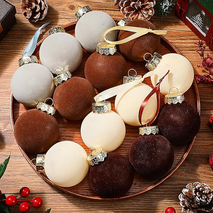 24 Pcs Velvet Christmas Ball Ornaments Flocked Vintage Neutral Christmas Tree Ornaments Matte Dec... | Amazon (US)