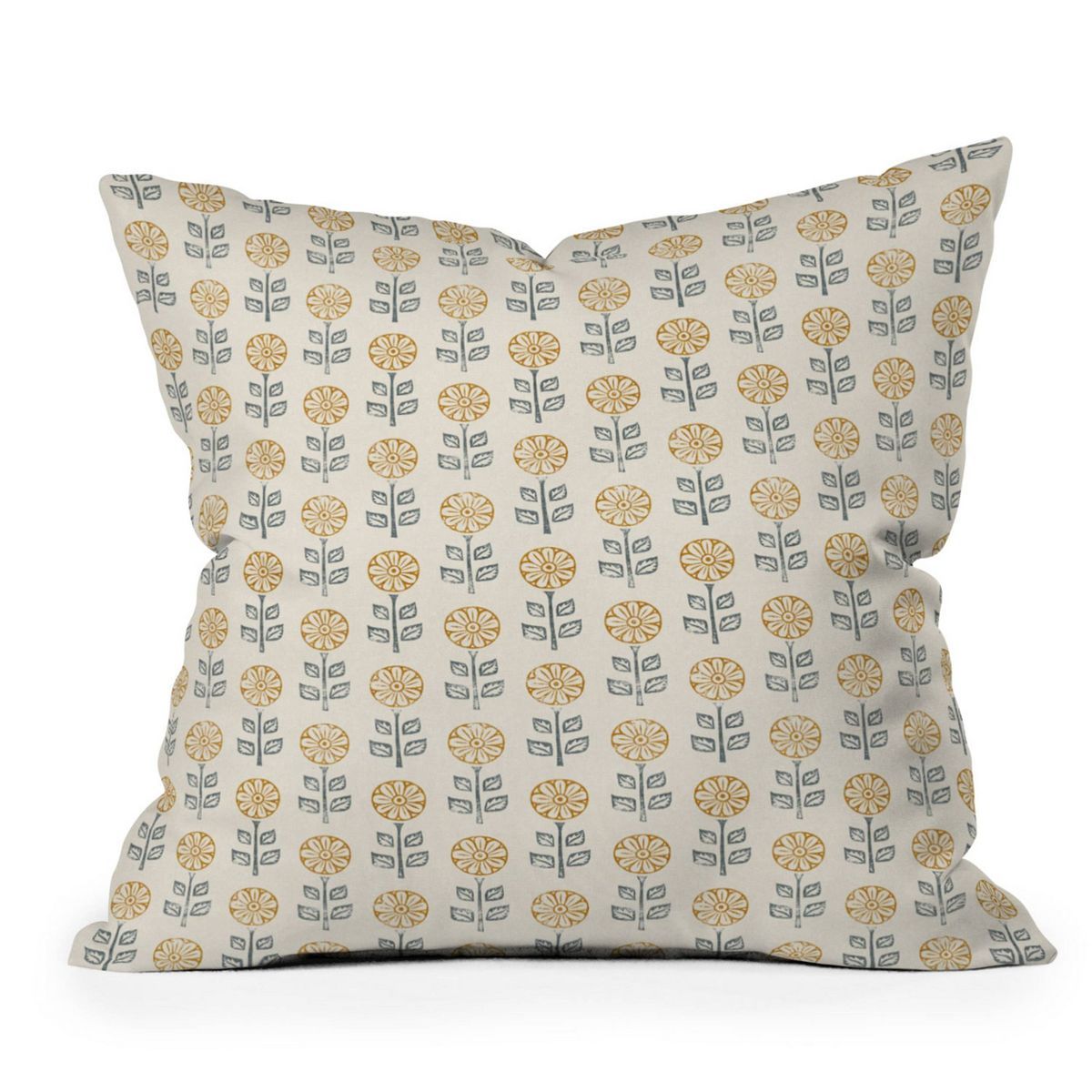 16"x16" Jessica Prout Block Print Floral Square Throw Pillow Gold - Deny Designs | Target