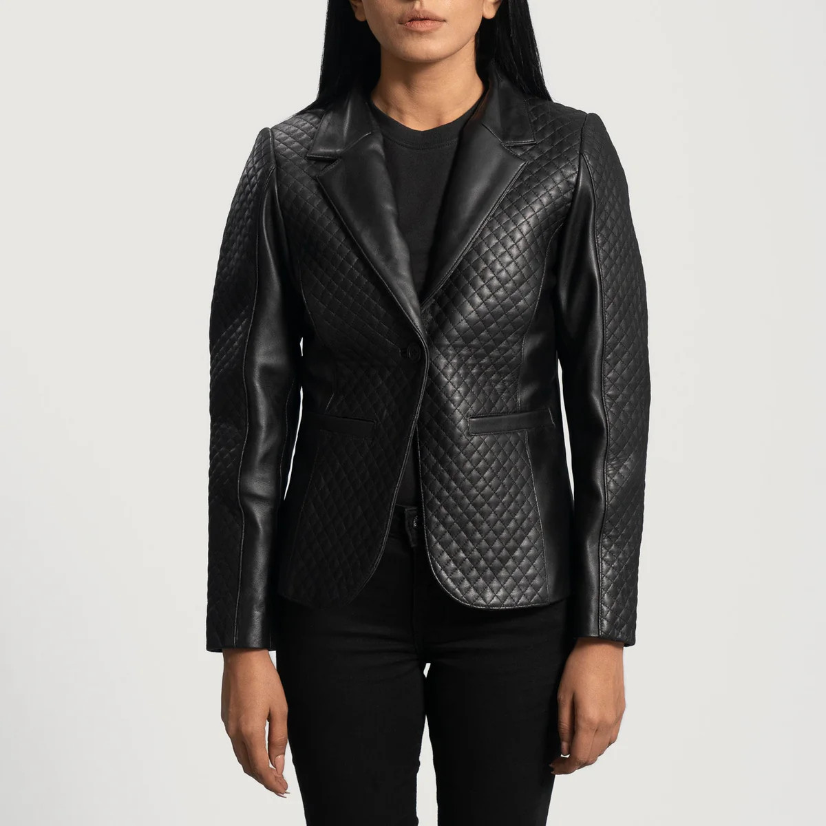 Women's Cora Quilted Black Leather Blazer | The Jacket Maker