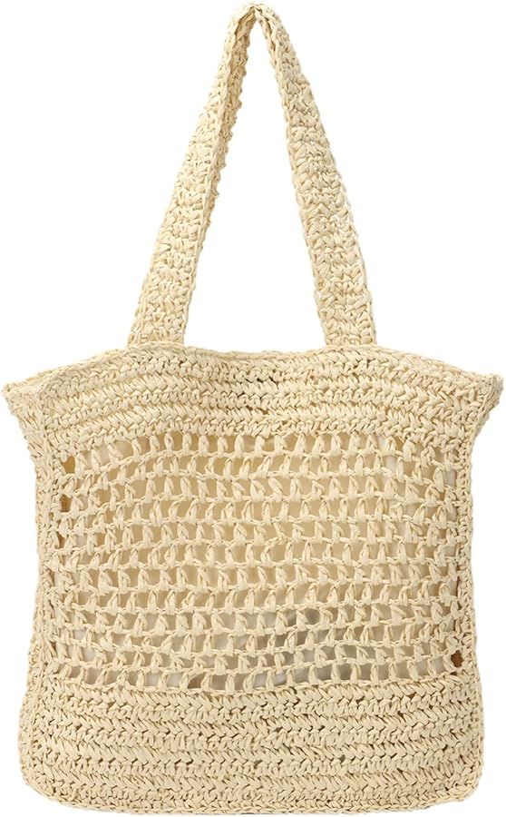 Straw Tote Bag for Women Casual Beach Purse Summer Large Woven Shoulder Handbag | Amazon (US)