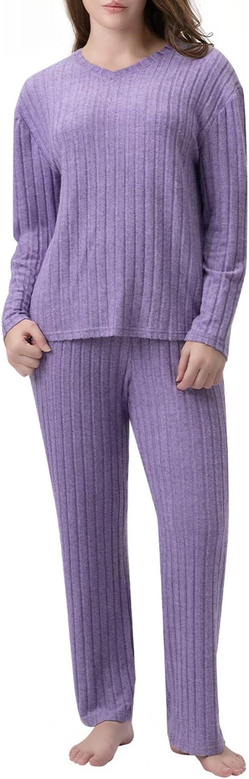 Winter Pajamas for Women 2 Piece Long Sleeve Ribbed Knit Lounge Sets Soft Comfy Fall Fashion Pjs ... | Amazon (US)