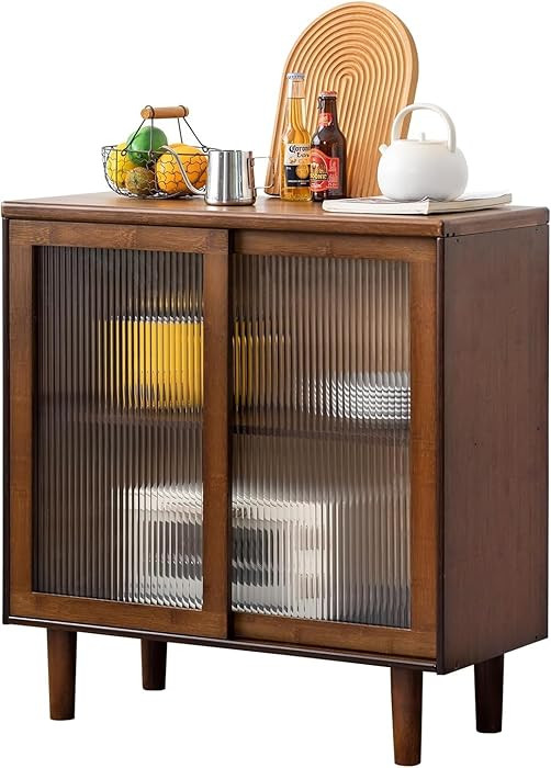 Welnow Buffet Cabinet, Bamboo Sideboard with Storage Kitchen Display Cabinet with 2-Tier Shelves ... | Amazon (US)