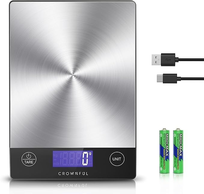 CROWNFUL Food Scale, 33lb Rechargeable 304 Stainless Steel Digital Kitchen Scale Weight Grams and... | Amazon (US)