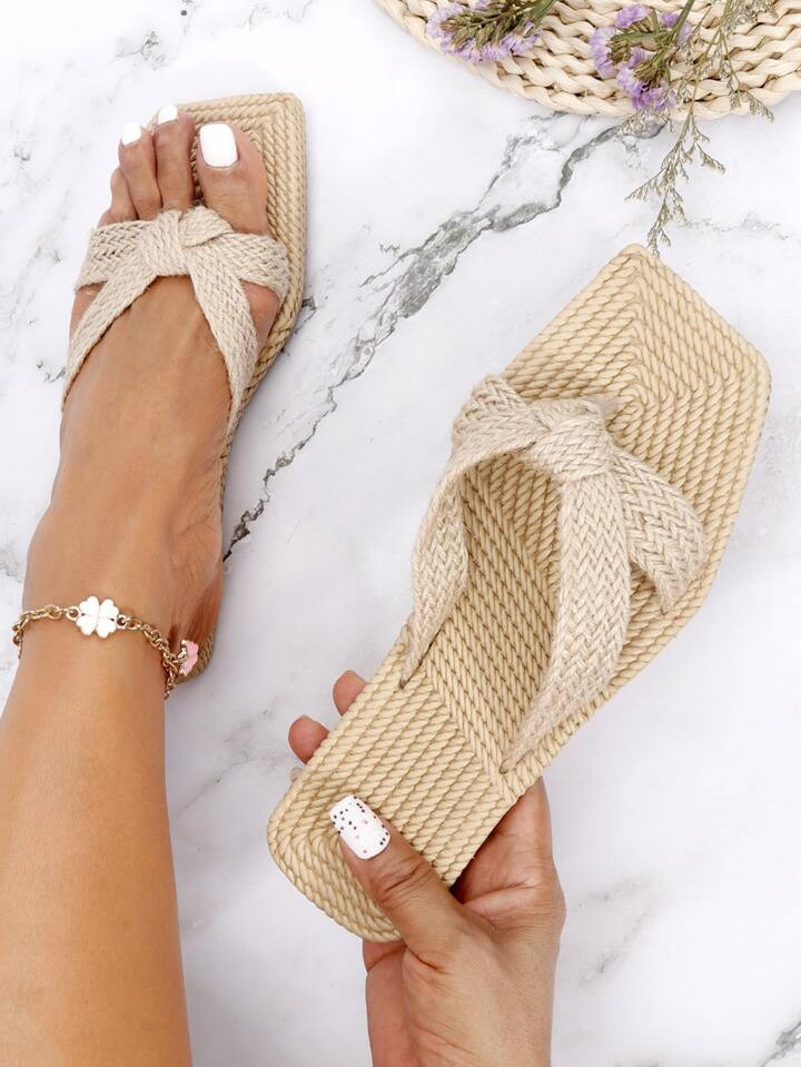 Flat Bottom  Rope Flip-Flops, Outdoor Beach Casual Slippers | SHEIN