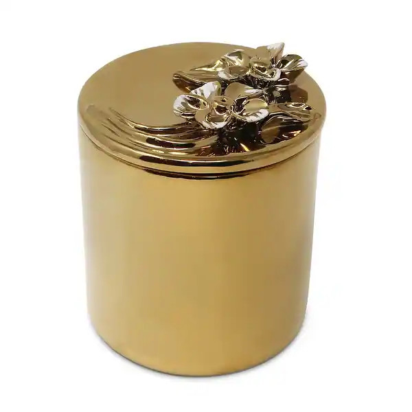 Gold Decorative Candle With Flower Design Lid - Bed Bath & Beyond - 40598047 | Bed Bath & Beyond