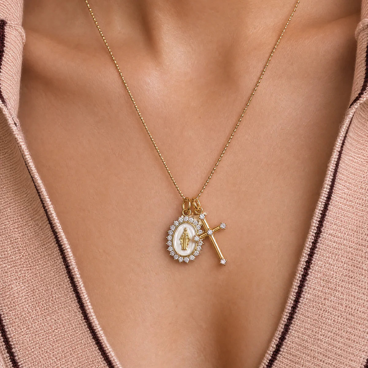 Virgin Maria Multi-Charm Necklace - White | Joy Dravecky Jewelry