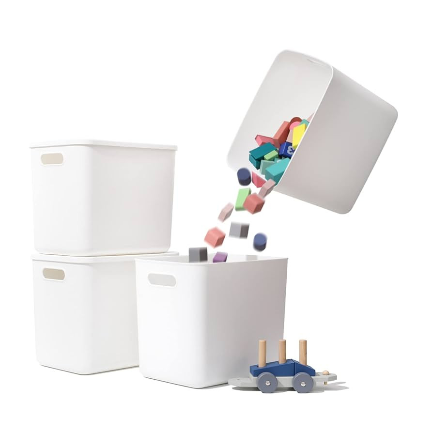 Plastic Storage Baskets Bins Boxes With Lids,Organizing Container White Storage Organizer Bins Fo... | Amazon (US)