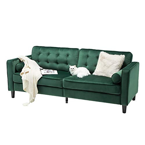 Esright 84.2" Green Velvet Couch Mid Century Modern Sofa,Tufted Velvet Fabric Sofa with 2 Bolster Pi | Amazon (US)