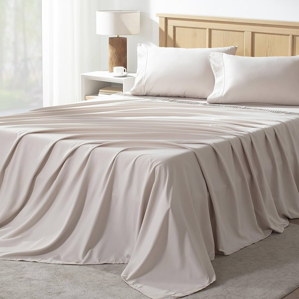 Andency Queen Sheet Set 4 Pieces, Oatmeal Super Soft Sheets for Queen Size Bed, Microfiber Queen ... | Amazon (US)