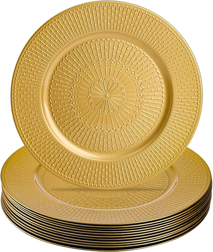 DEAYOU 12-Pack Round Charger Plates, 13-inch Gold Beaded Chargers for Dinner Plates, Plastic Reus... | Amazon (US)