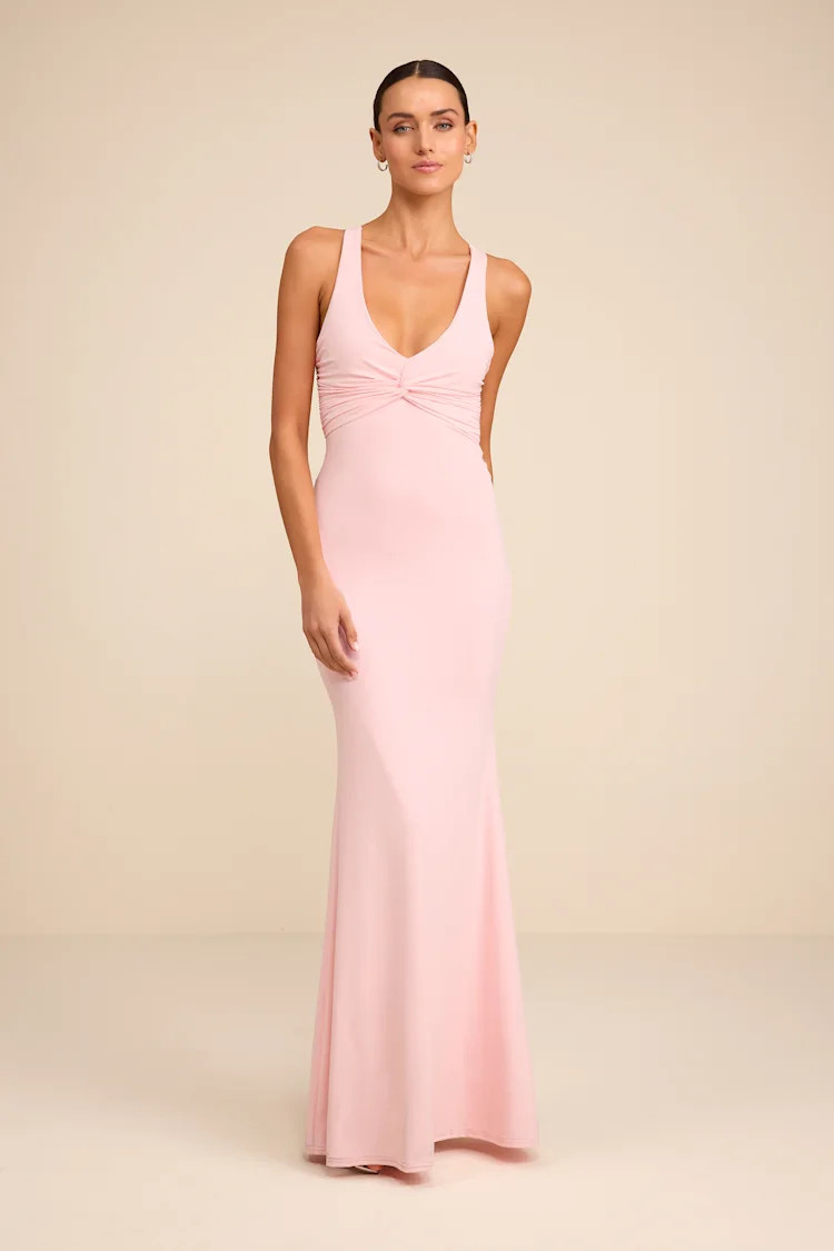 Cazy Light Pink Jersey Knit Twist-Front Maxi Dress | Lulus