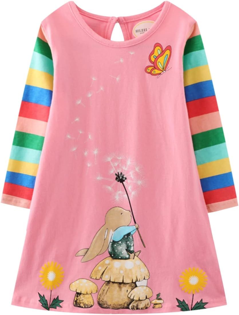 Toddler Girl Long Sleeve Dress Stripe Rainbow Christmas Cotton Casual Tunic Playwear Basic Shirt Par | Amazon (US)