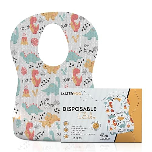 MATERVOG Disposable Bibs - Disposable Bib for Baby Boy, Girl - Lightweight, Breathable Cover Up - Non-Woven Bibs for Smooth Feel - Traveling with Babies Must Haves - 5 Bags of 10 Bibs Each (50 Count) | Amazon (US)