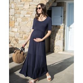 Navy Blue Jersey Maternity & Nursing Maxi Dress | Seraphine US