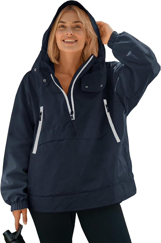Women's Lined Waterproof Pullover Rain Jacket with Hood for Running Cycling Hiking | Amazon (US)
