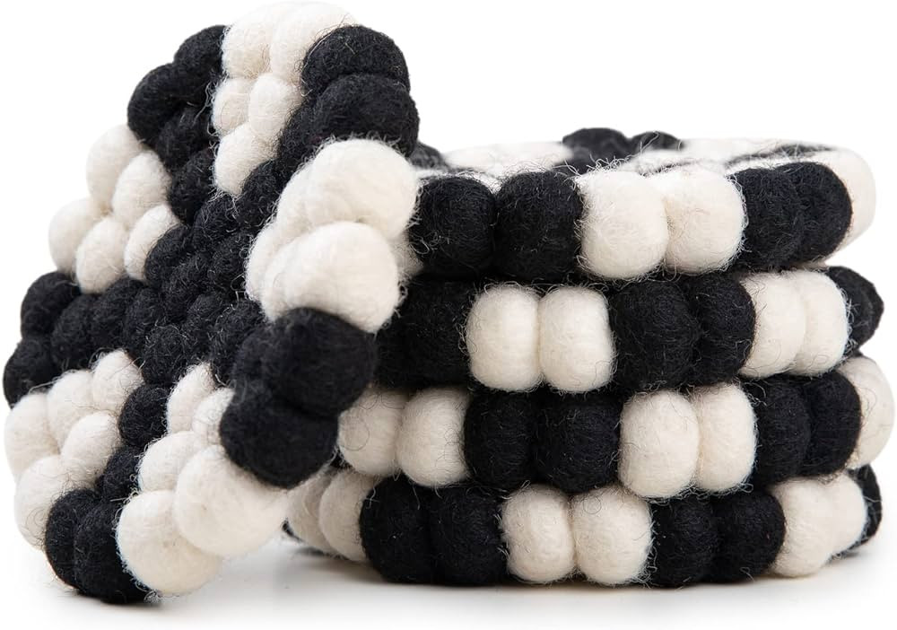 Round Felt Ball Coasters - 100% Merino Wool Table Coasters - Felt Coaster Pads, Absorbent Trivet ... | Amazon (US)