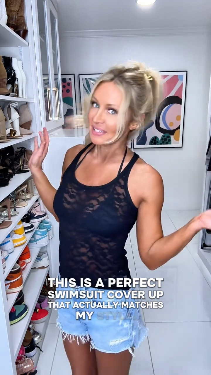Stretchy lace tank top is the perfect swim cover up  

#LTKSwim
