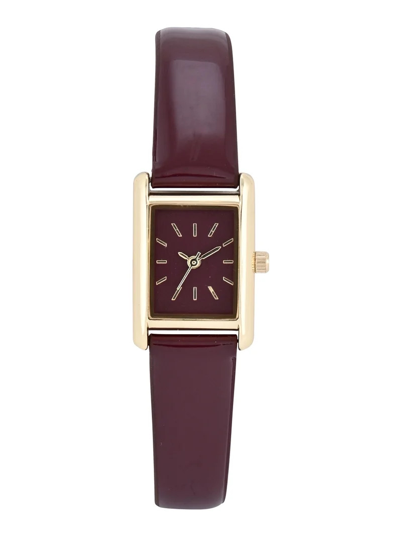 No Boundaries Adult Female Goldtone Rectangular Case Watch with Monochramatic Burgundy Patent Str... | Walmart (US)