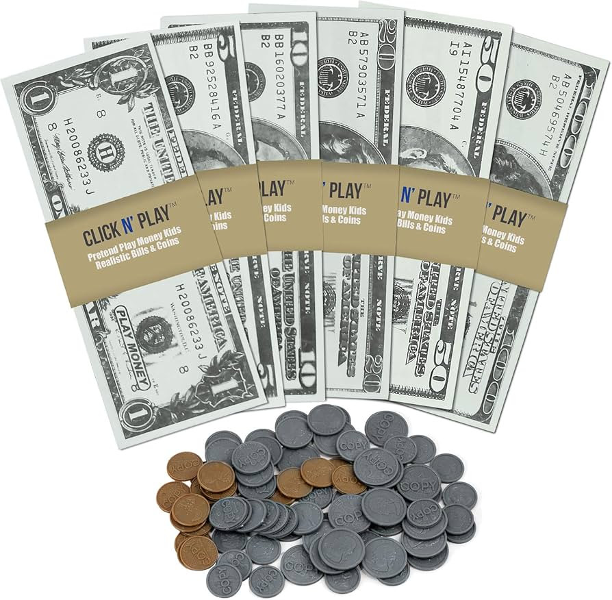 CLICK N' PLAY Pretend Play Money for Kids - 150 Piece Set of Realistic Bills & Coins, Perfect for... | Amazon (US)