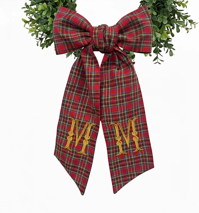 Christmas Wreath Sash with Letter Monogram, Embroidered Initial Christmas Bow, Personalized 52" x... | Amazon (US)