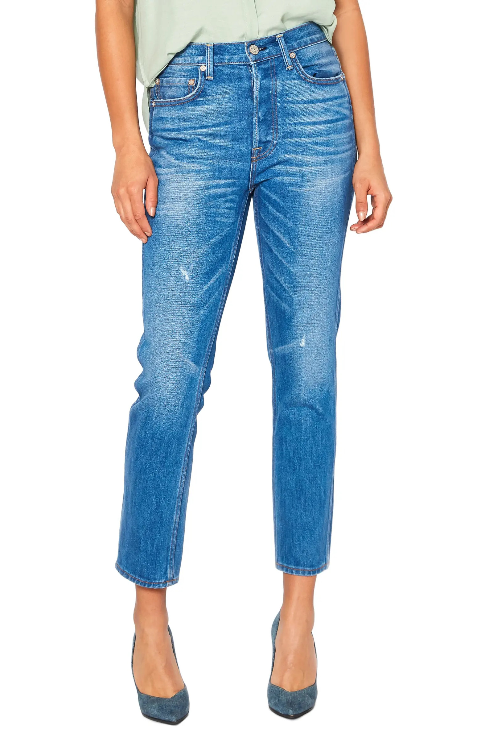 Eve Distressed High Waist Slim Crop Straight Leg Jeans | Nordstrom