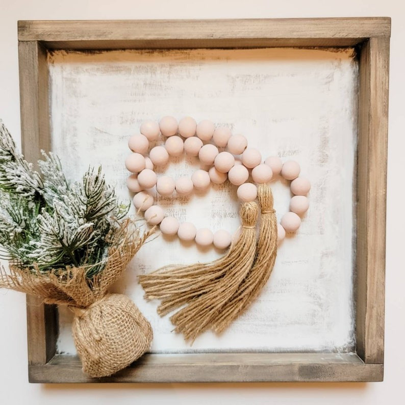 Blush Pink Chippy Wood Beaded Garland | Boho Beads | Etsy (US)